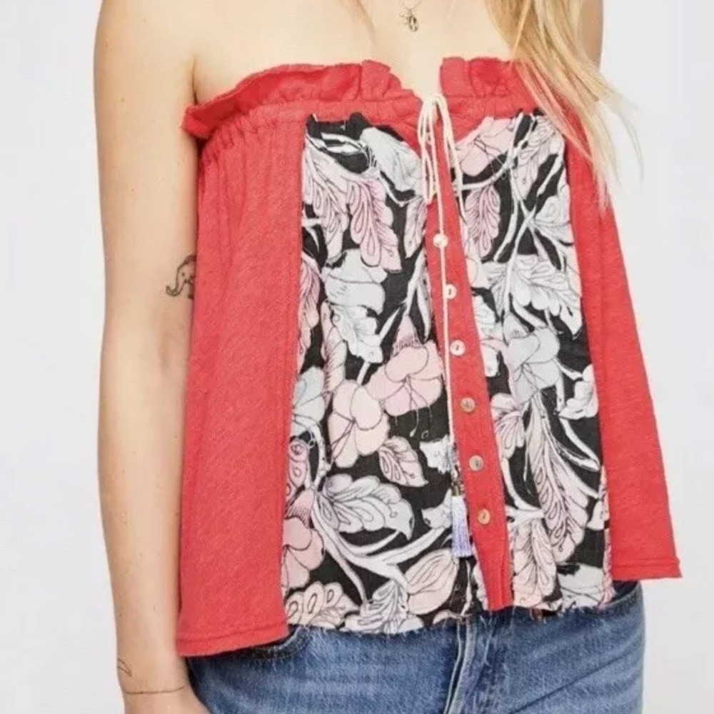 Free people Sierra button front tassel tube top